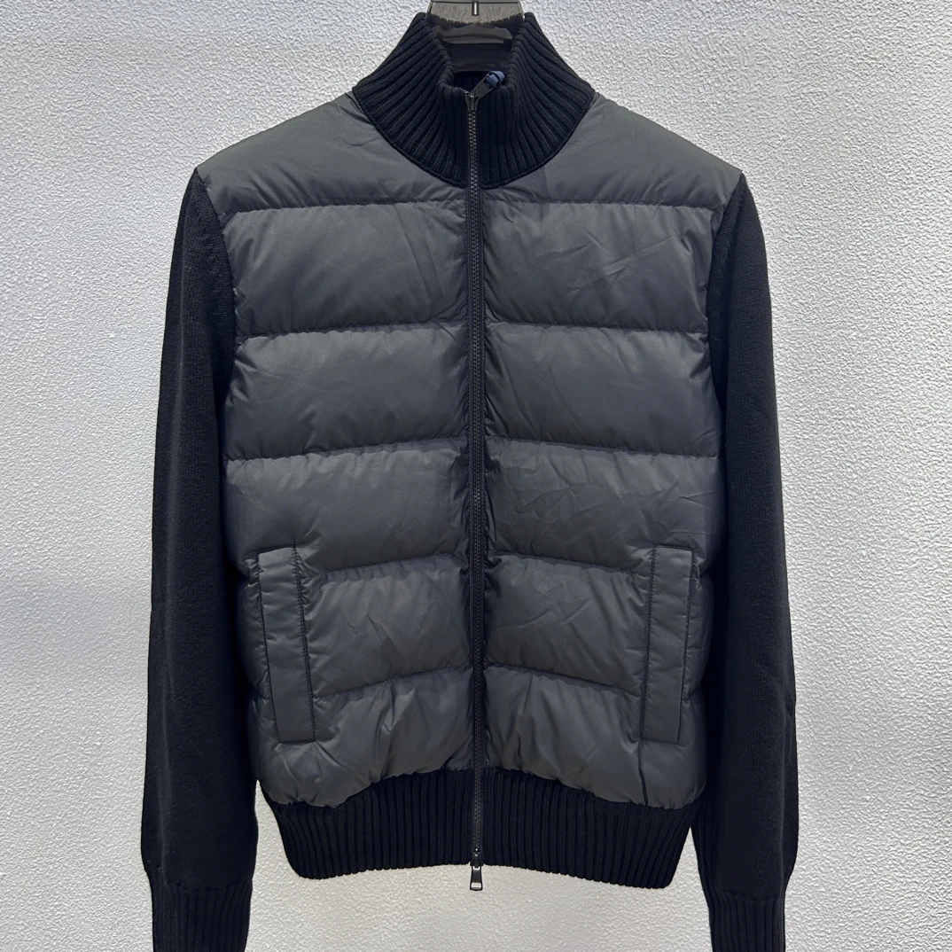 全新未使用Moncler盟可睐 9B00040 黑色羊毛针织拼接款羽绒服外套