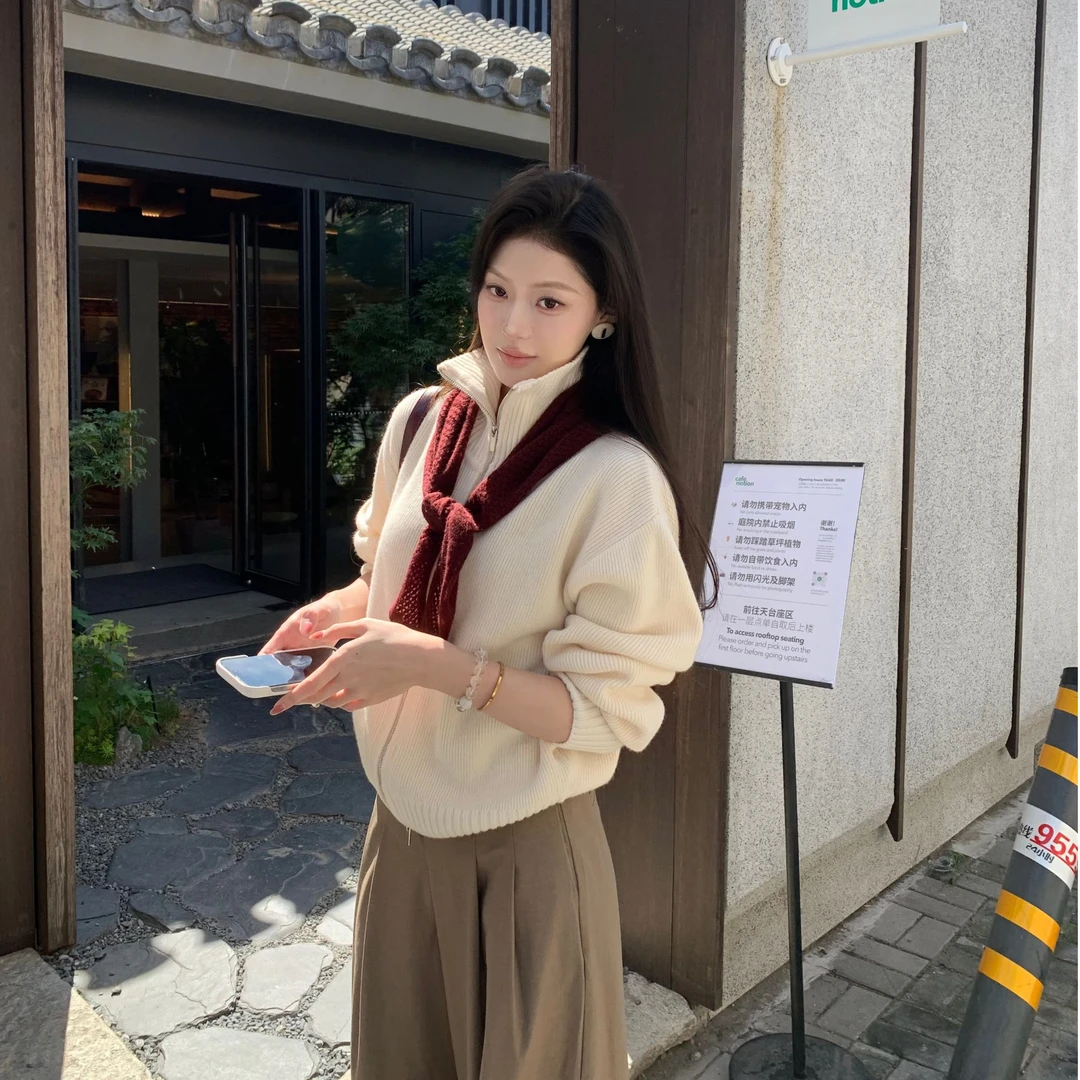 JINY | “自带腔调"【100羊毛】立领女双拉链针织毛衣外套 MAMW29246