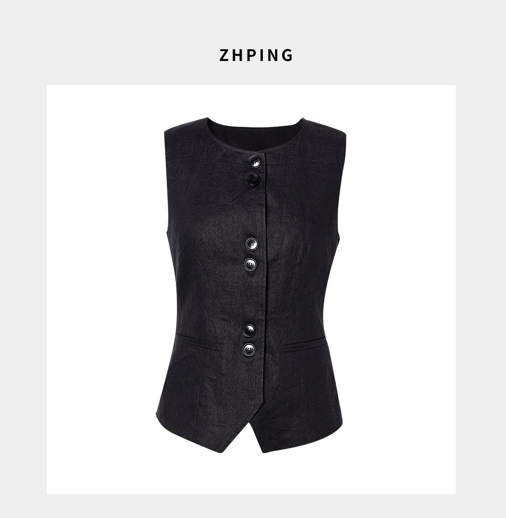 无袖轻奢时尚亚麻马甲 p029