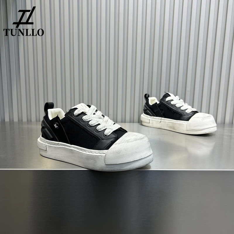 Tunllo夏季新款百搭潮流大头鞋男帆布透气厚底增高做旧脏脏板鞋男