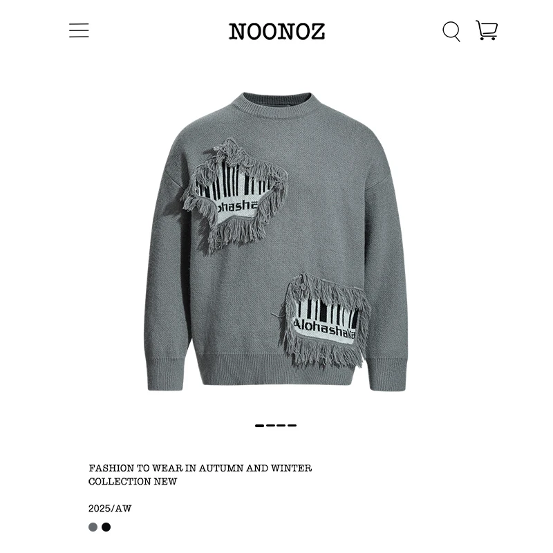 NOONOZ欧美高街破洞流苏圆领毛衣男秋冬中性风潮牌慵懒保暖针织衫