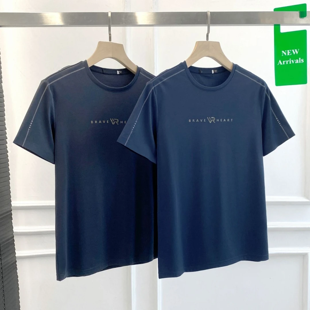 桑蚕丝+莱赛尔天丝!冰爽轻薄!品牌剪标男夏季休闲透气圆领短袖T恤