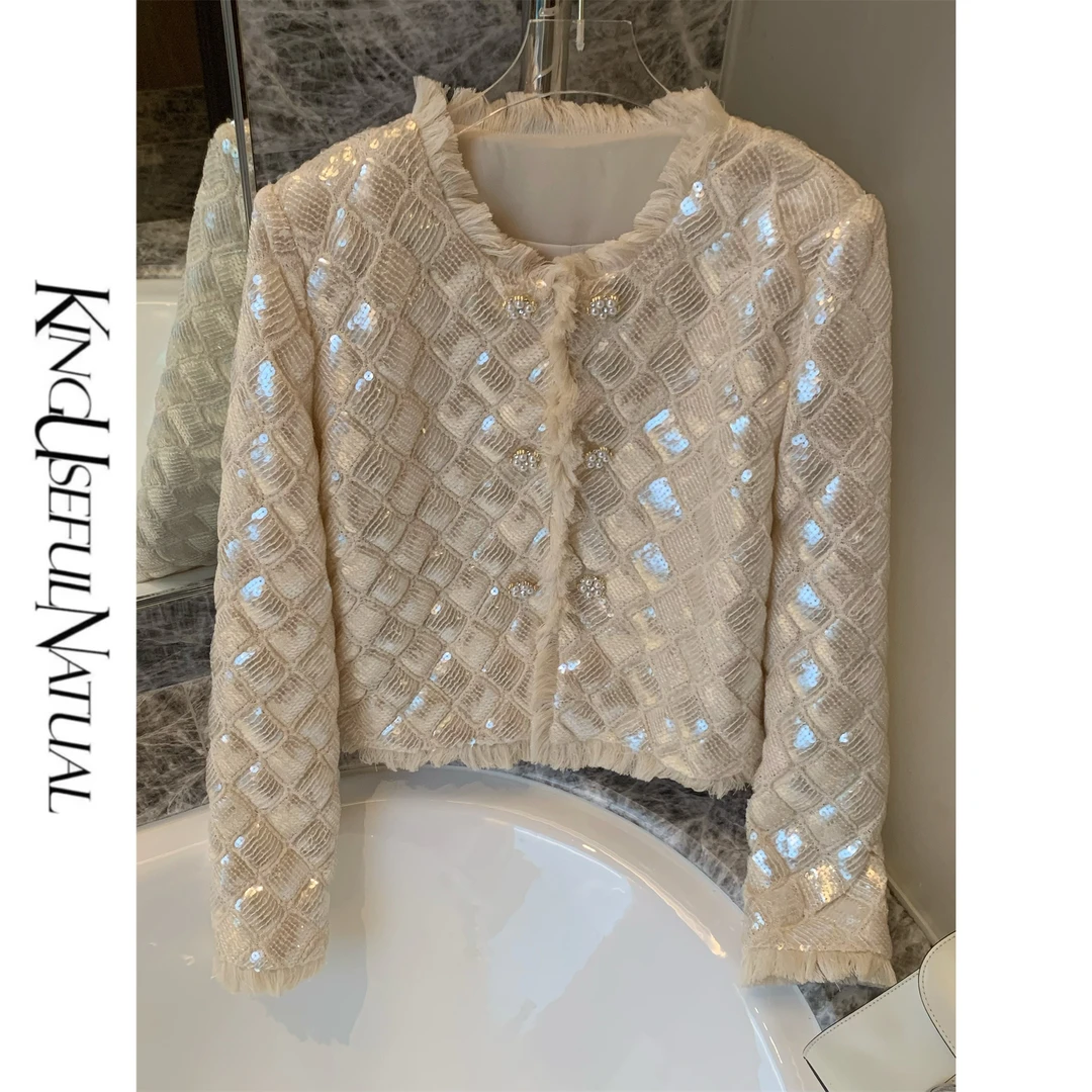 KUN【星光】美到沉醉 闪闪菱格纹重工亮片自带肌理感春款设计感上衣