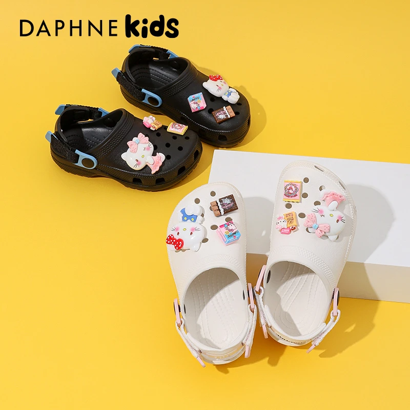 Daphne达芙妮女童凉鞋2025新款夏季透气卡通女宝宝厚底百搭洞洞鞋