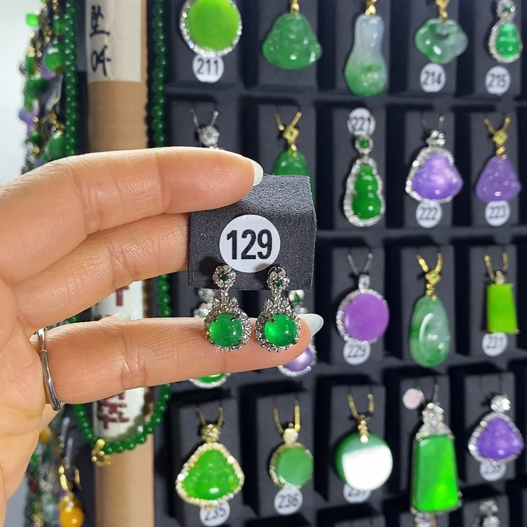 银S925镶嵌翡翠耳饰129