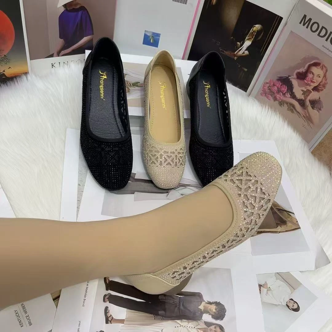 女鞋百搭女士夏季软底舒适粗跟妈妈鞋低跟浅口网纱透气气质