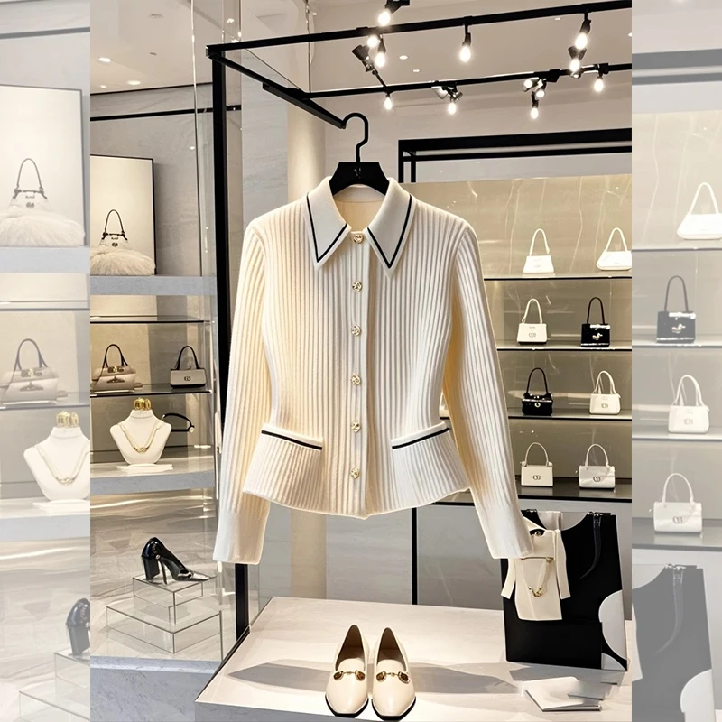 C215#秋季女新款时尚气质高级感翻领单排扣设计休闲百搭长袖外套