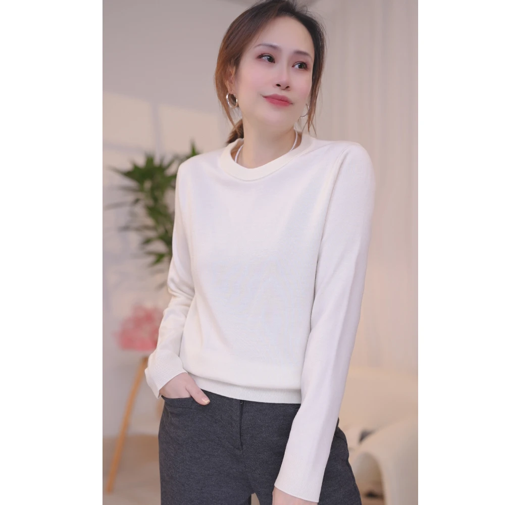 双层加厚圆领 精纺可机洗 超细100%绵羊毛 秋冬女毛衣套头羊毛衫