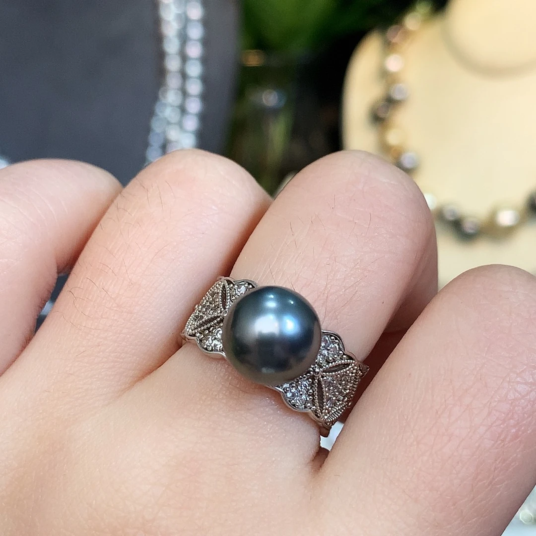戒指海水珍珠银S925镶嵌