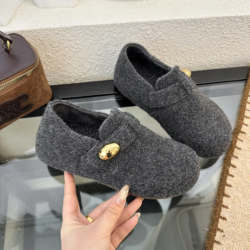 勃肯鞋女毛呢秋冬2025新款厚底增高休闲鞋百搭包头穆勒鞋棉鞋加绒