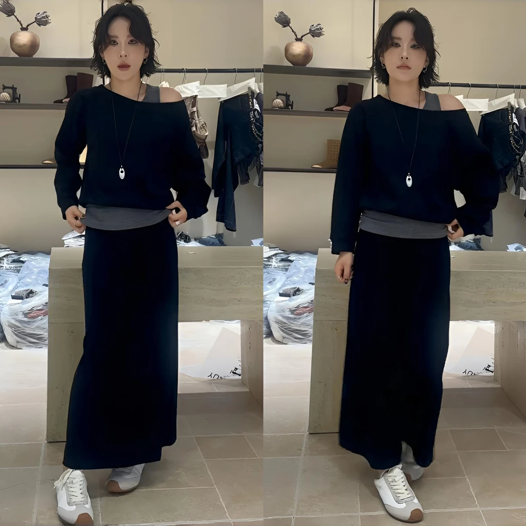 法式气质时尚套装女显瘦百搭小众设计感背心上衣假两件裙子两件套