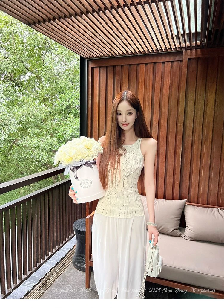 名媛风高级感针织无袖背心百搭春秋肌理感显瘦修身气质无袖上衣女