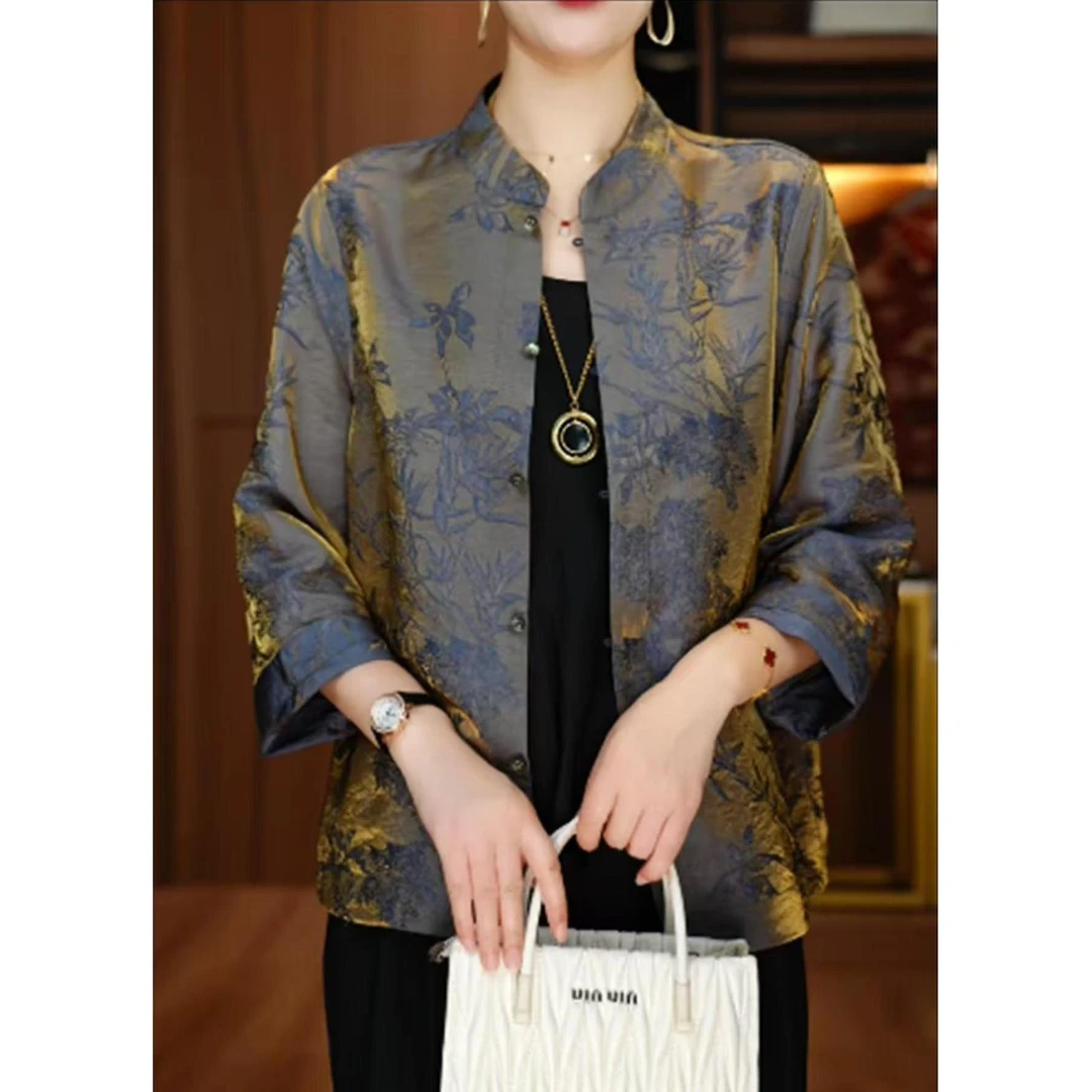 【现货】春夏衬衫女时尚显瘦优雅洋气气质休闲印花百搭衬衫