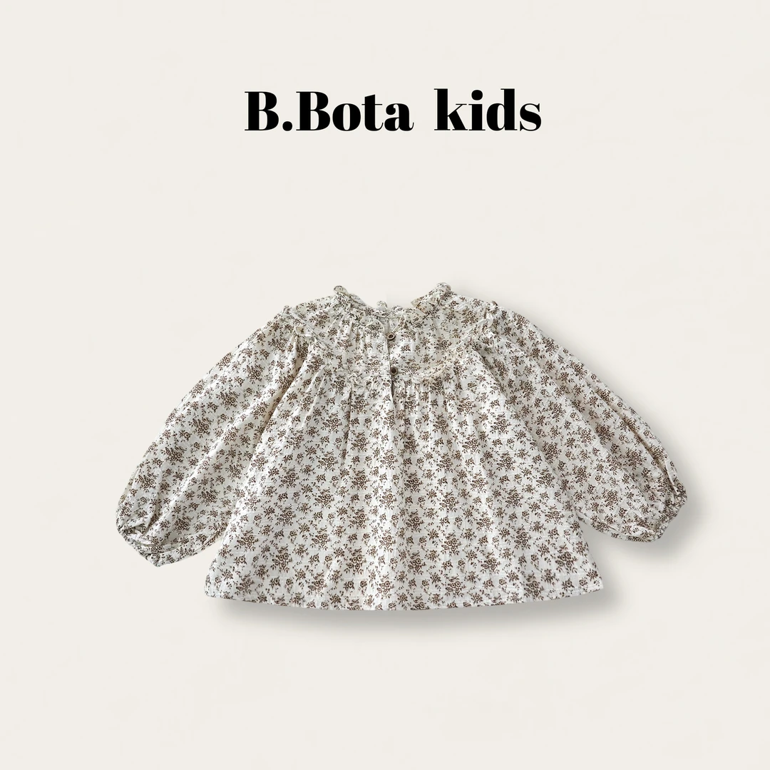 【姐姐家】2025秋款儿童萌娃穿搭木耳圆领碎花衬衫-25065