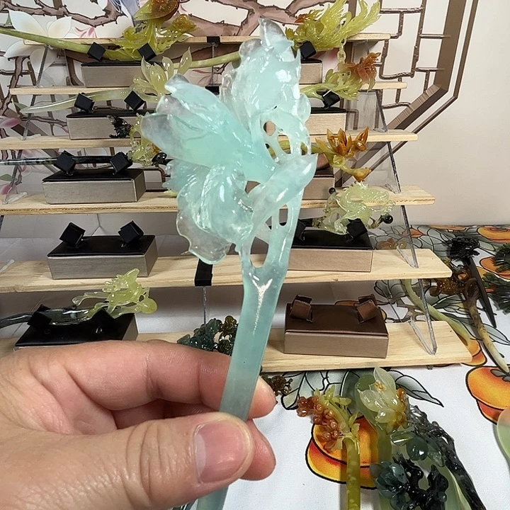 小***猫蛇纹石玉未镶嵌发簪