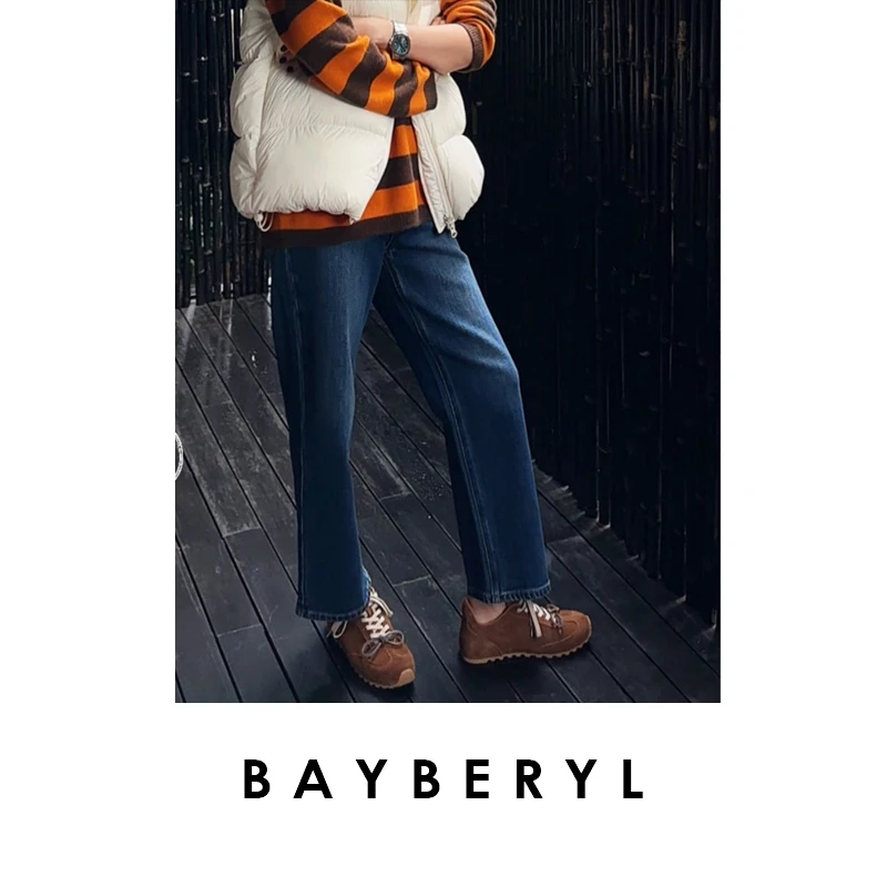 BAYBERYL老贝绳染牛仔*蓝百搭竹节厚实秋牛仔裤9NZK5J1642-10/18
