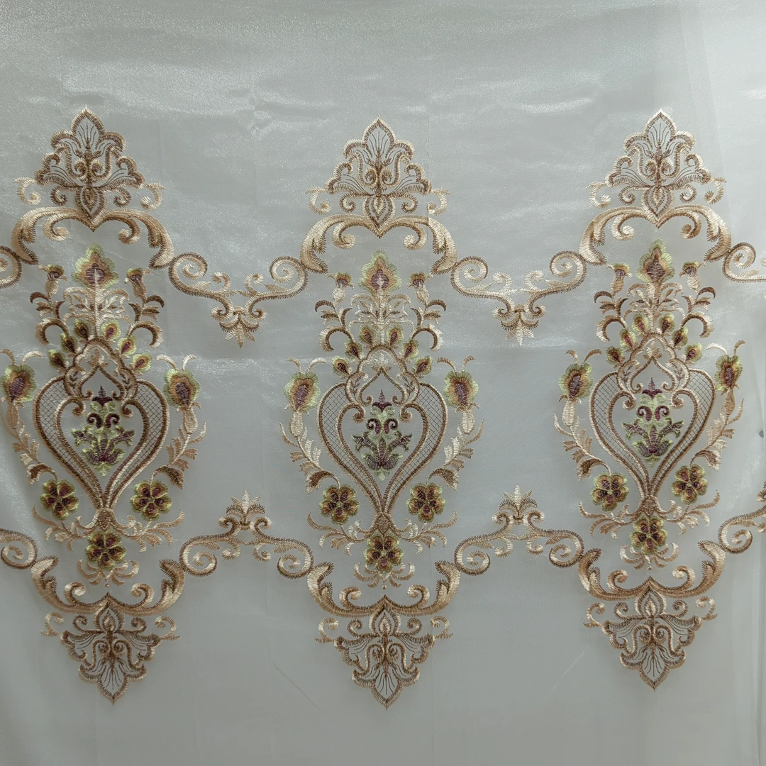 00382 窗帘纱挂钩款成品刺绣客厅阳光纱帘宽5米高2.7米免费对开