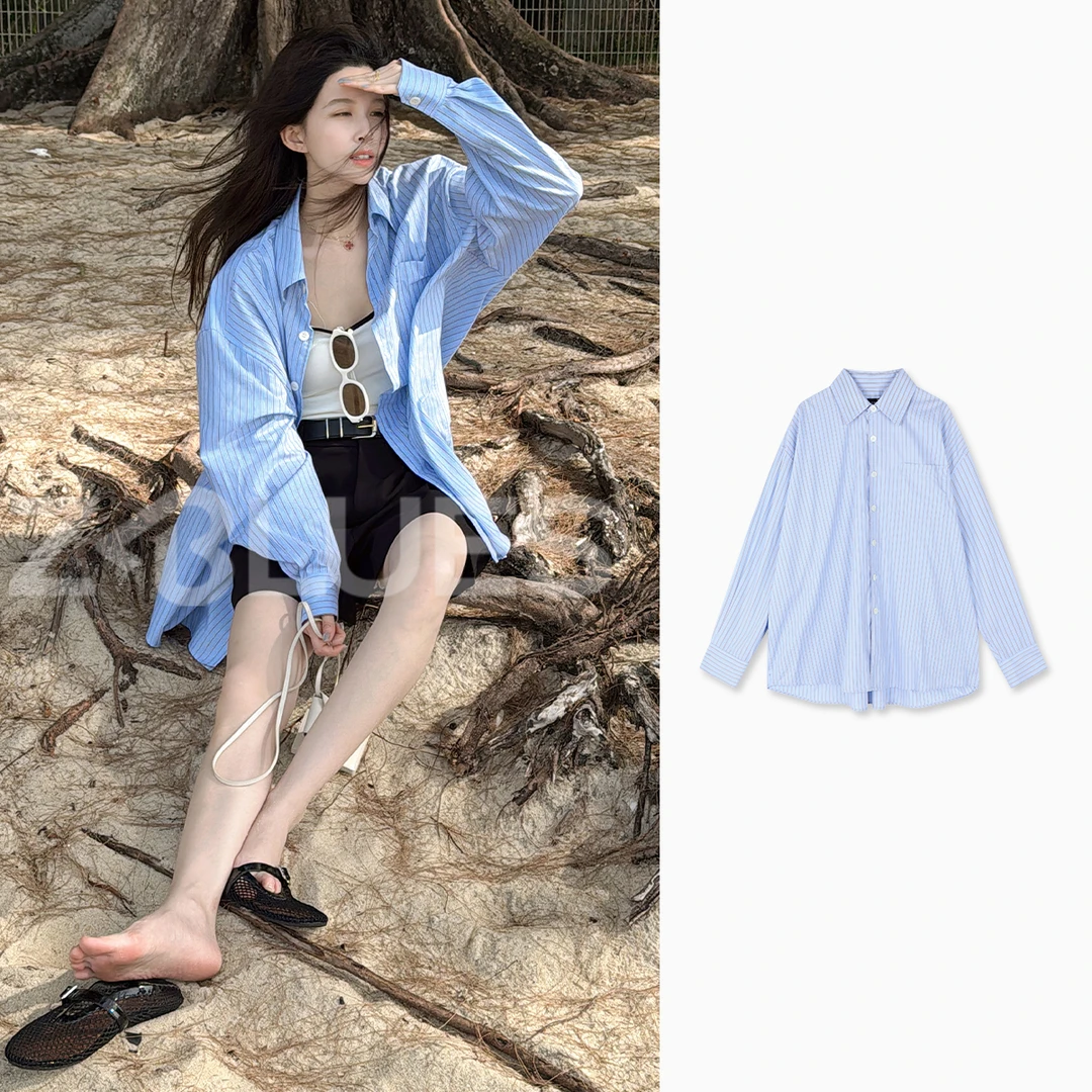Z.blues【定格青春】春夏欧若美学休闲竖条时尚纹衬衫YZXSJ8106
