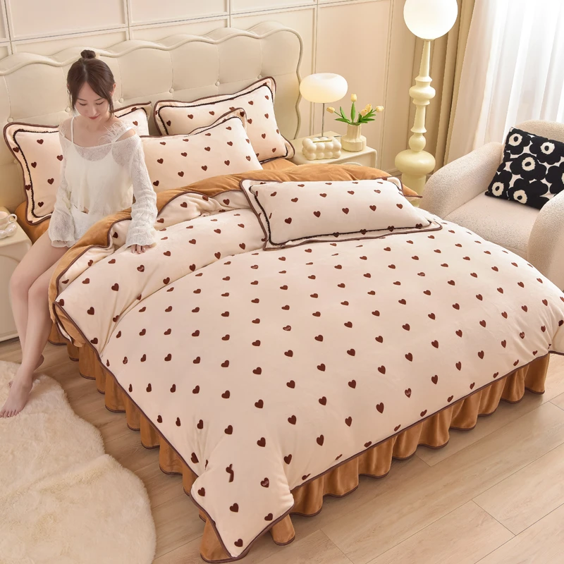 新款加厚保暖亲肤抗静电牛奶绒四件套床上用品双面绒双人床4件套