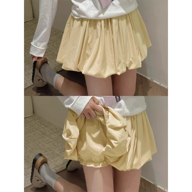 黄色花苞半身裙女夏季2025新款高腰显瘦百搭小个子蓬蓬短裙半身裙