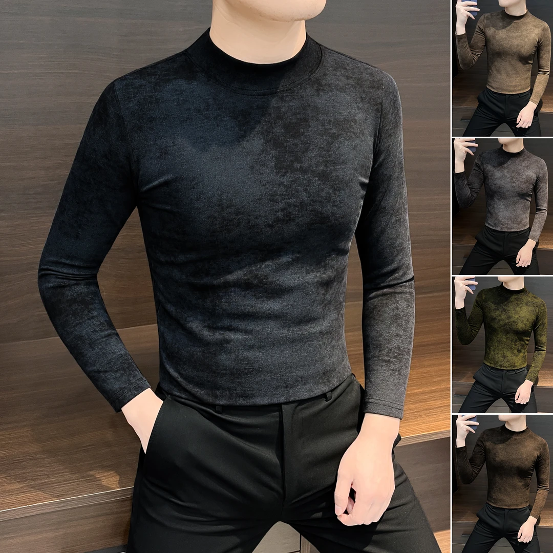 扎染打底衫男款爆款2025新款春秋轻奢高级感圆领网红内搭男士t恤