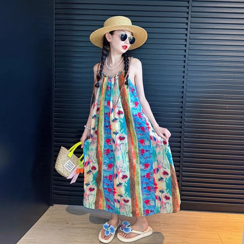 女童波西米亚连衣裙夏季2025新款女大童夏款吊带裙儿童夏装公主裙