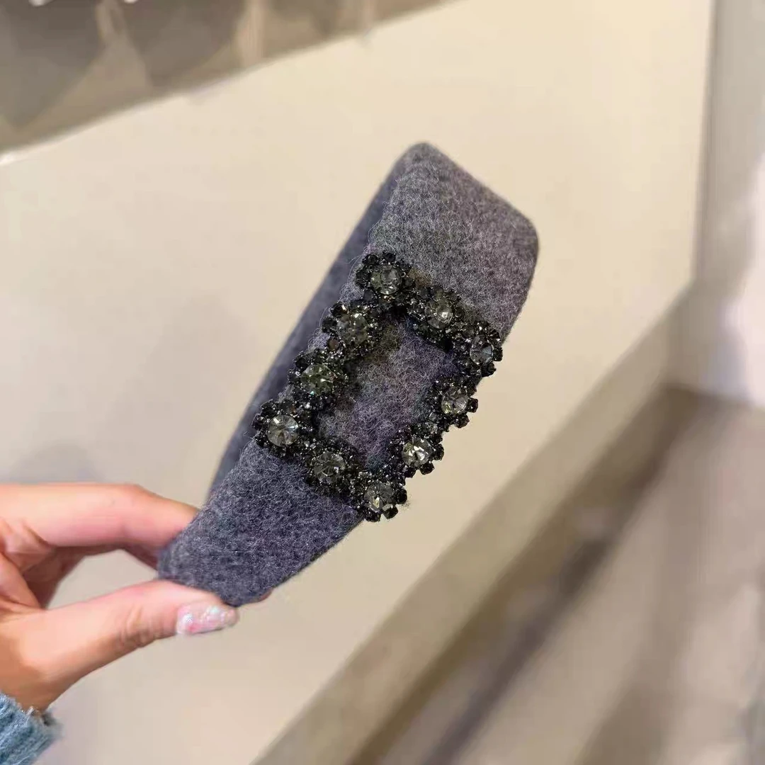 秋冬高级感方钻黑色丝绒宽边高颅顶发箍头饰轻奢