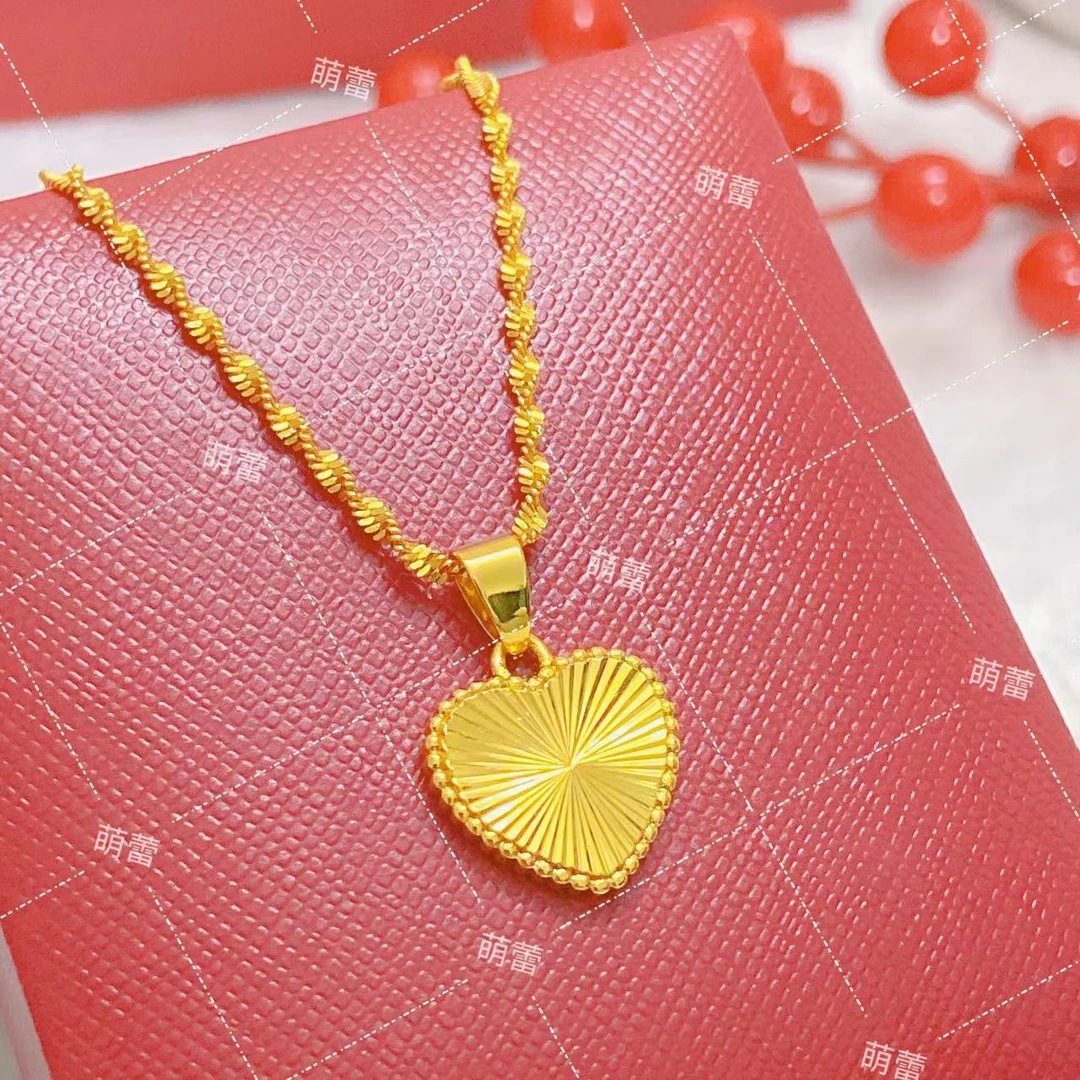 铜合金项链 实心双面爱心女款时尚百搭轻奢精美亮面简约气质项链