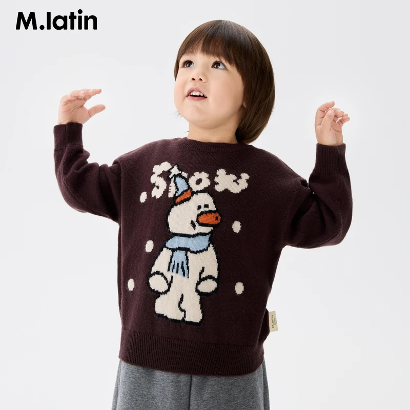 马拉丁儿童毛衣25冬装新款男小童艺术感雪人图案圆领毛衣