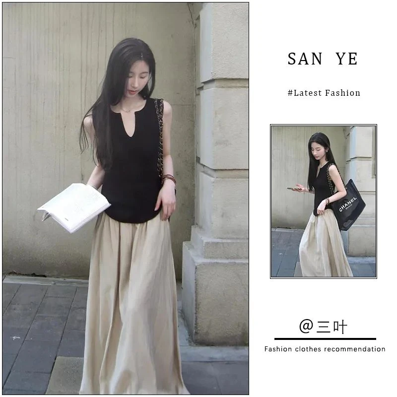 套装女2025夏季新款高级感修身气质背心上衣高腰显瘦垂感半身裙潮