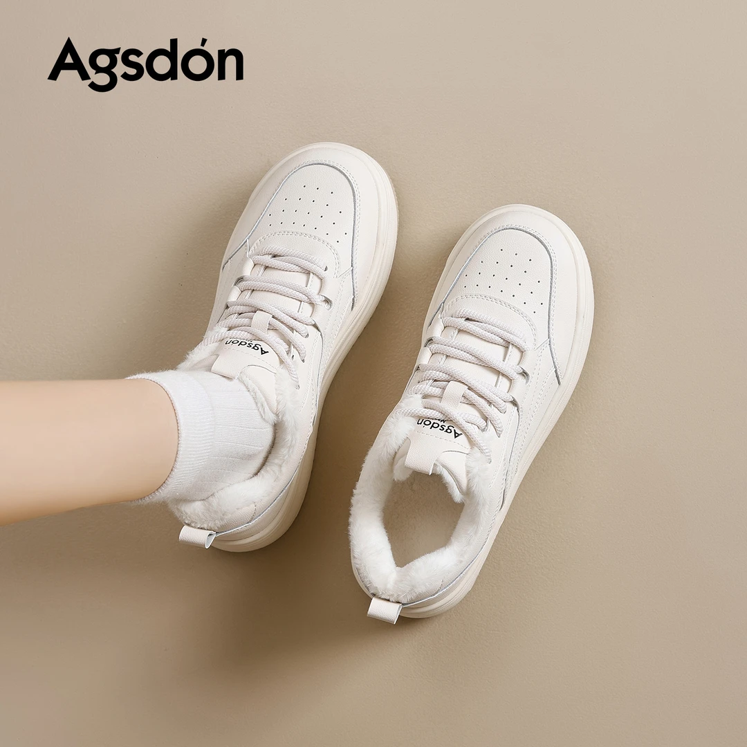 Y奥古狮登加绒小白鞋女2025新款冬季厚底保暖百搭休闲运动板鞋子Y