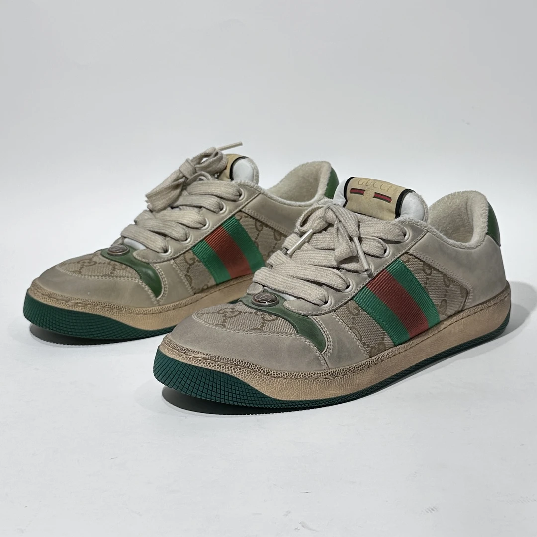 95新 GUCCI/古驰 38码 绿尾时尚休闲脏脏鞋/WX01760