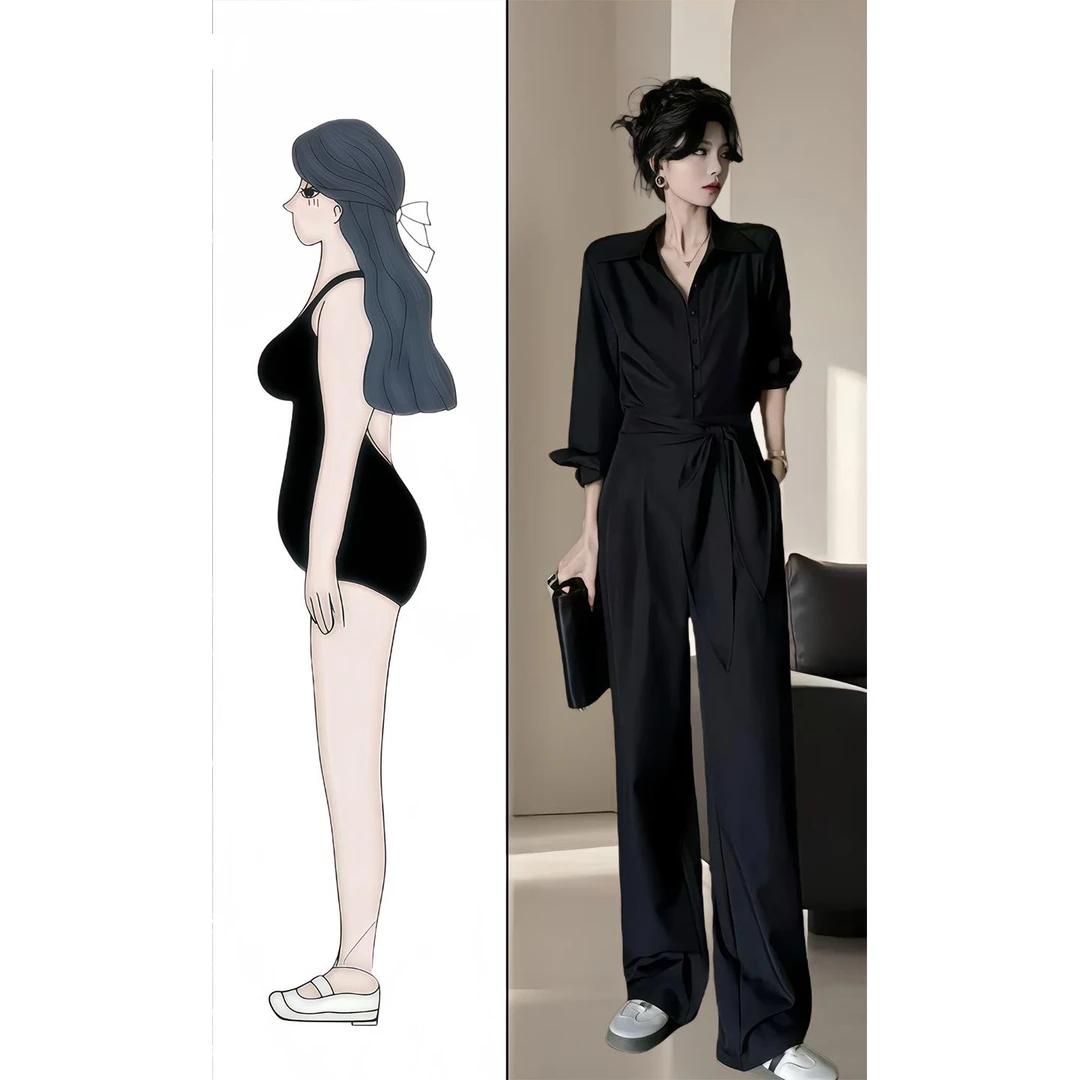 淳启穿搭一整套大尺码胖mm黑色衬衫阔腿裤高级感时尚两件式套装女
