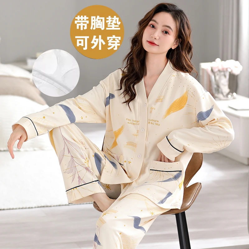 XUNLING/寻领睡衣女款春秋纯棉女士新款可外穿家居服