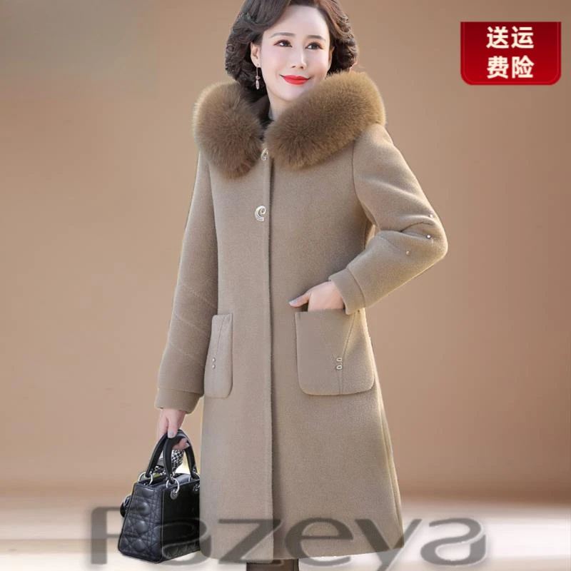 彩羊妈妈冬装加棉毛呢外套洋气2025新款中老年女冬季水