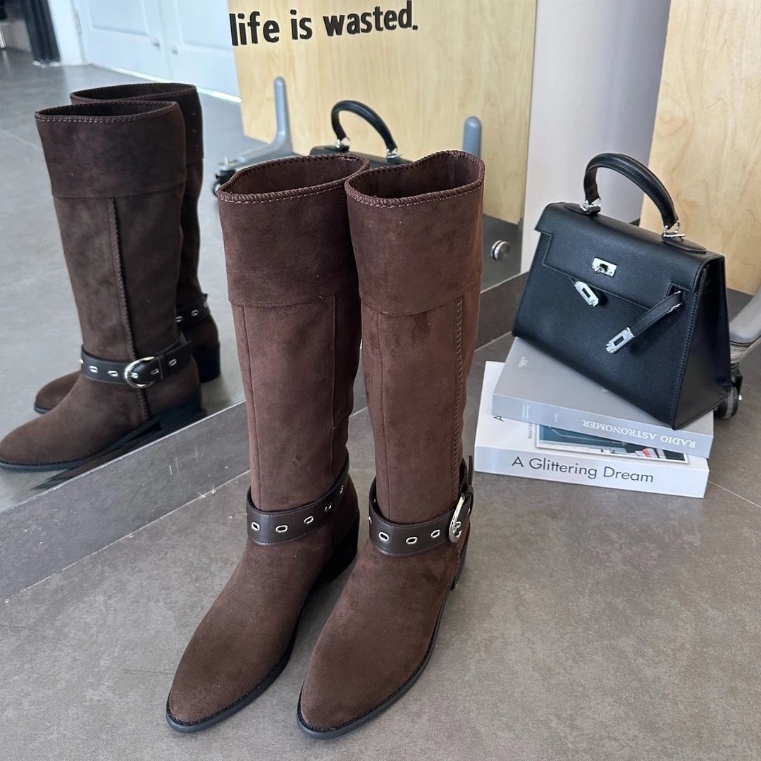 尖头低跟透气舒适长筒靴KK255312-3B