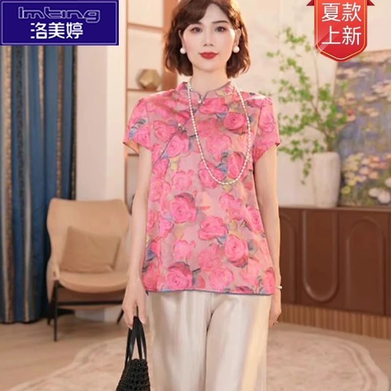 新款洋气中老年60岁套装时尚国风上衣40-50岁气质妈妈装夏季上衣