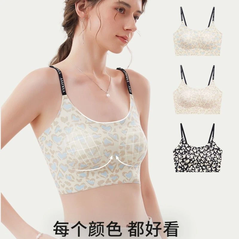 维多利亚性感豹纹果冻条背心式运动软支撑薄款吊带无痕无钢圈文胸