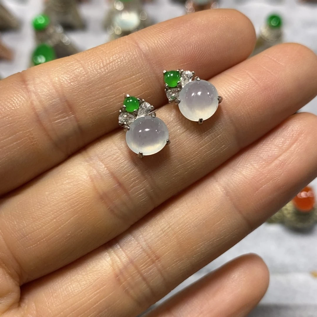 银S925镶嵌翡翠耳饰耳钉