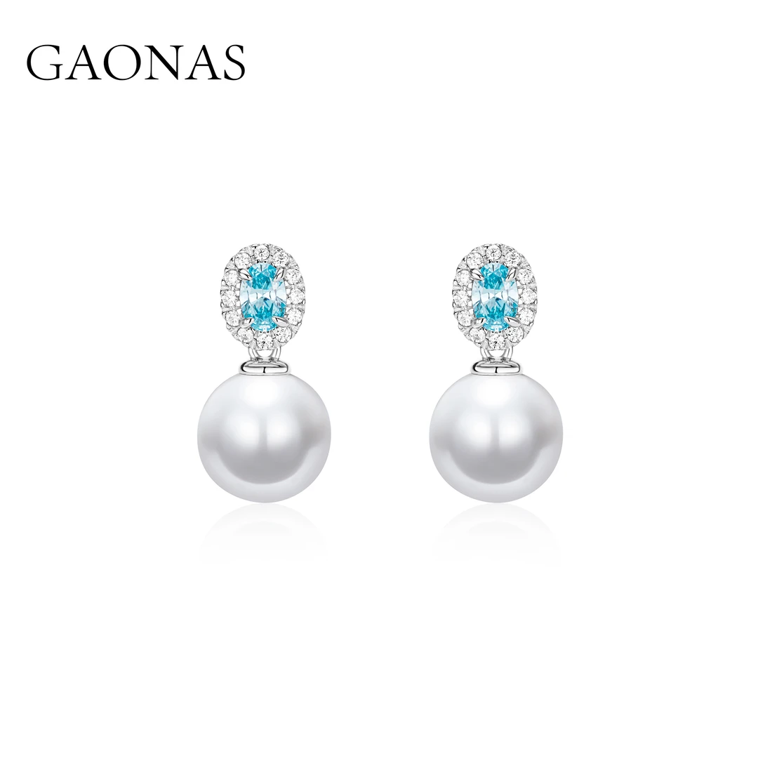 GAONAS 925银仿珍珠耳饰 经典12mm帕拉白色珠耳环11523EW