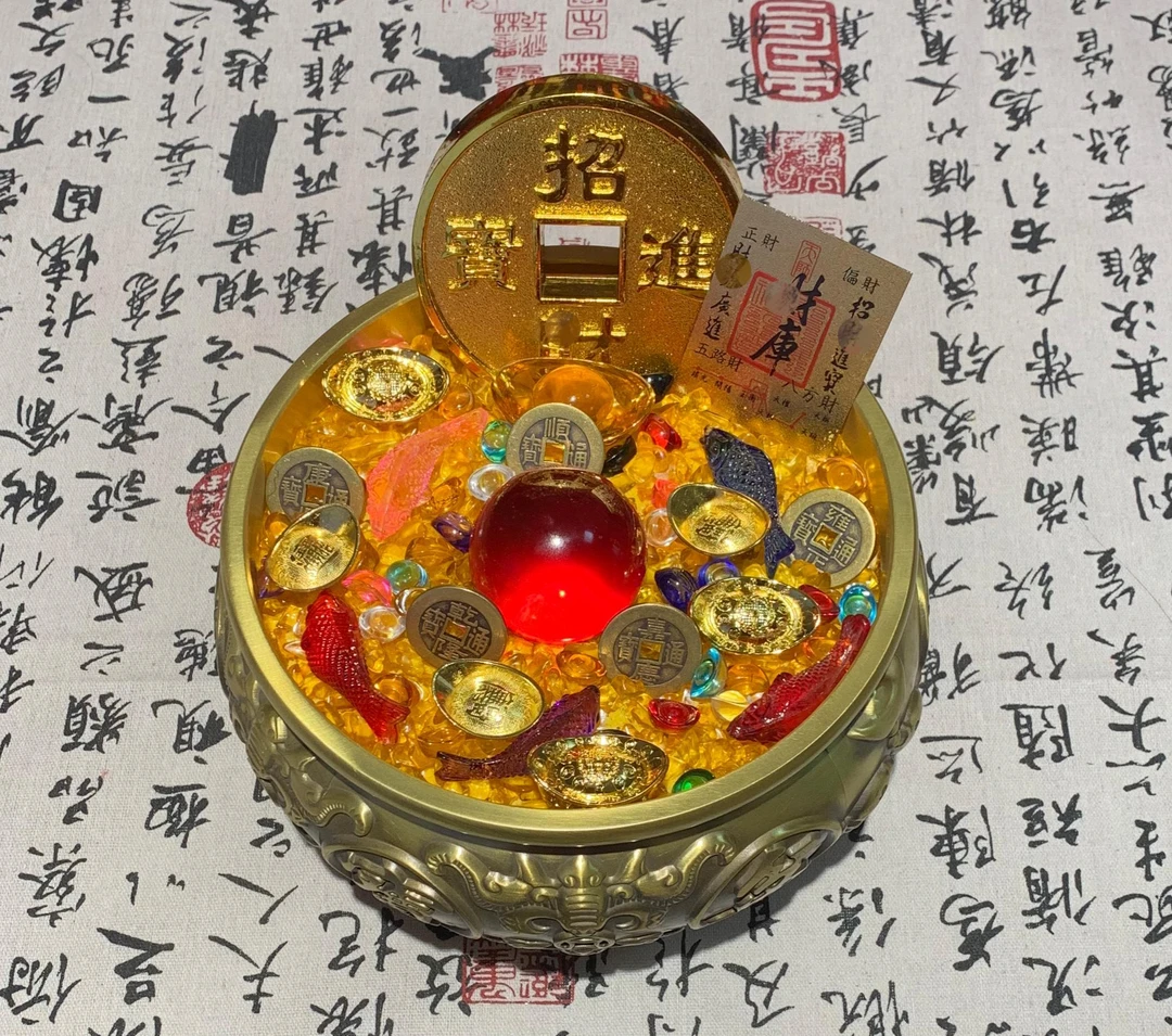 【师傅推荐】聚宝盆摆件黄铜入门玄关家居客厅门店柜台摆件装饰