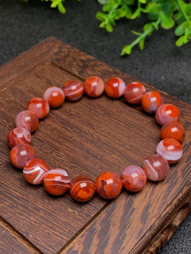 天然南红玛瑙九口料火焰纹10m红白料女士手串