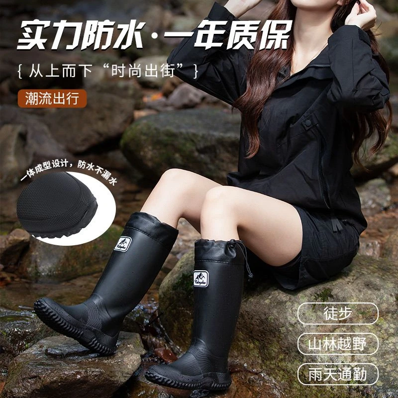 高品质防滑耐磨亲子雨鞋软胶可折叠便携中高筒水鞋户外钓鱼登山靴