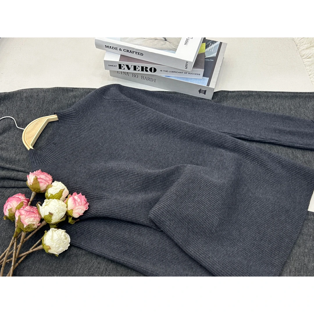 【灰色马蹄袖打底】百搭气质款针织长袖上衣QC2323