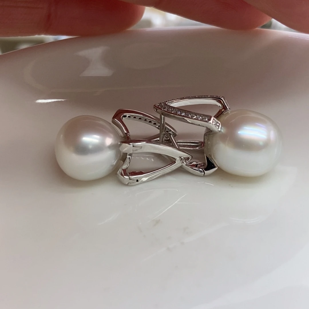 海水珍珠耳饰银S925镶嵌