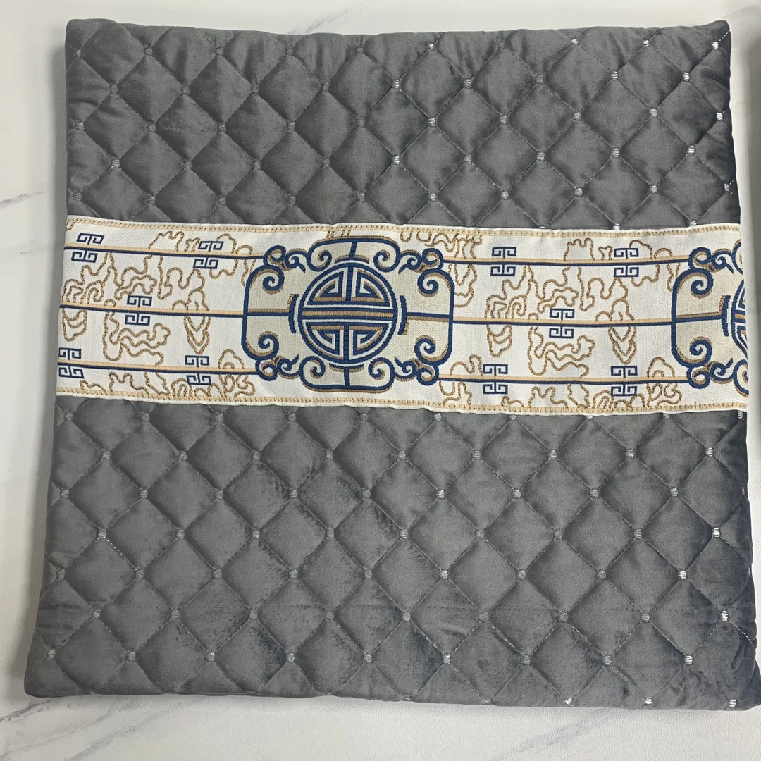 灰色45*45cm绒面新中式抱枕套（不含芯）