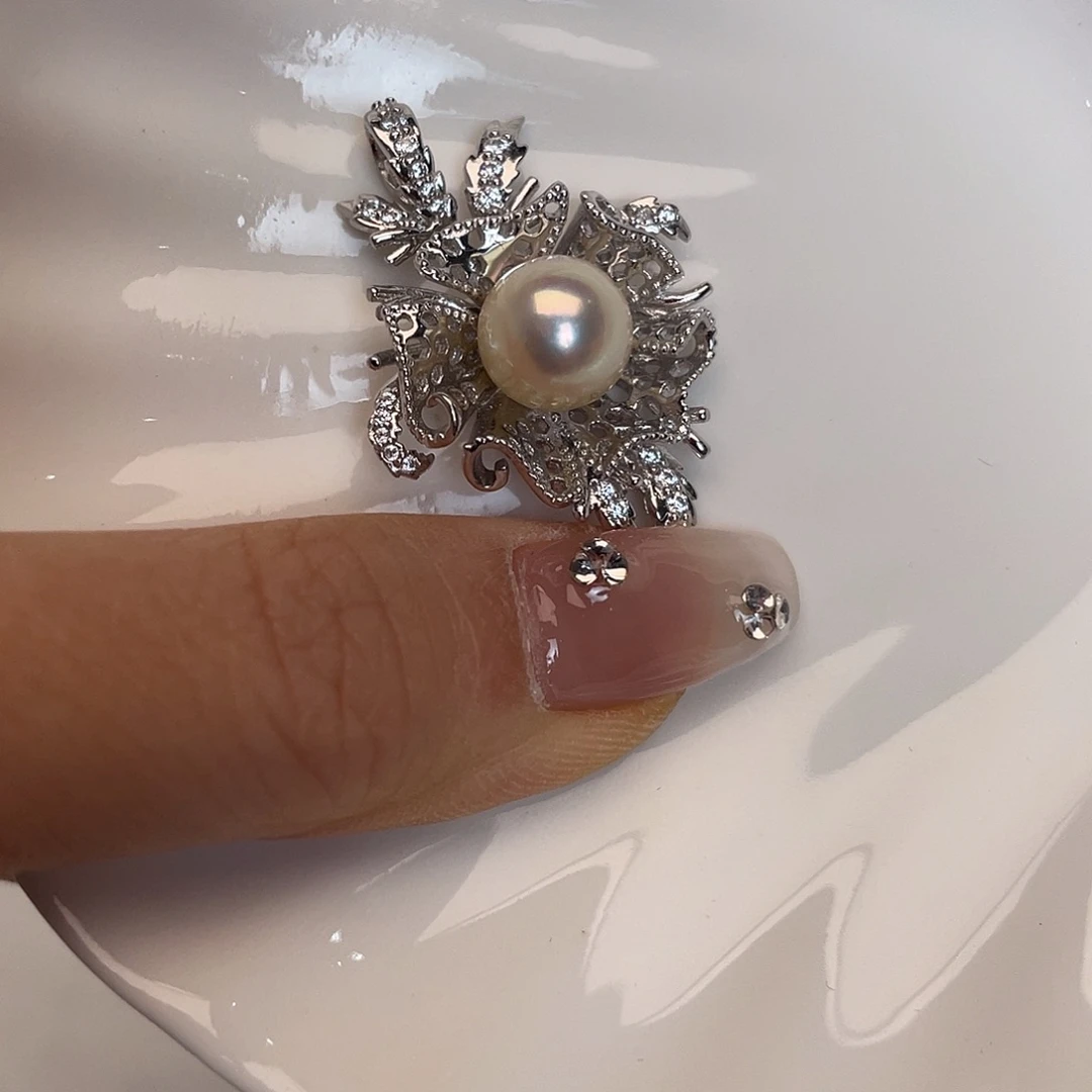 银S925镶嵌海水珍珠吊坠(不含链)