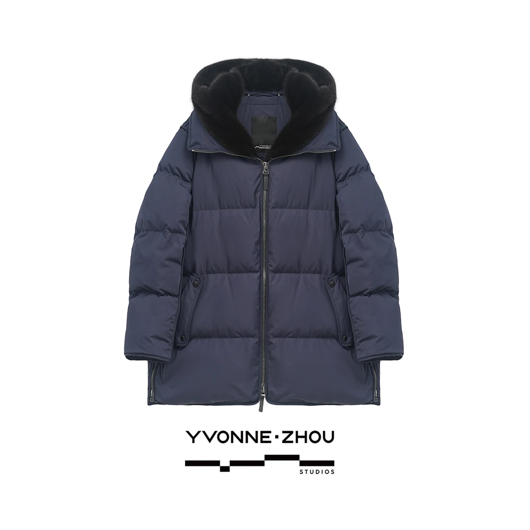 私服炸街2.1 大牌同款鹅绒服进口水貂帽羽绒外套中长款保暖 26710