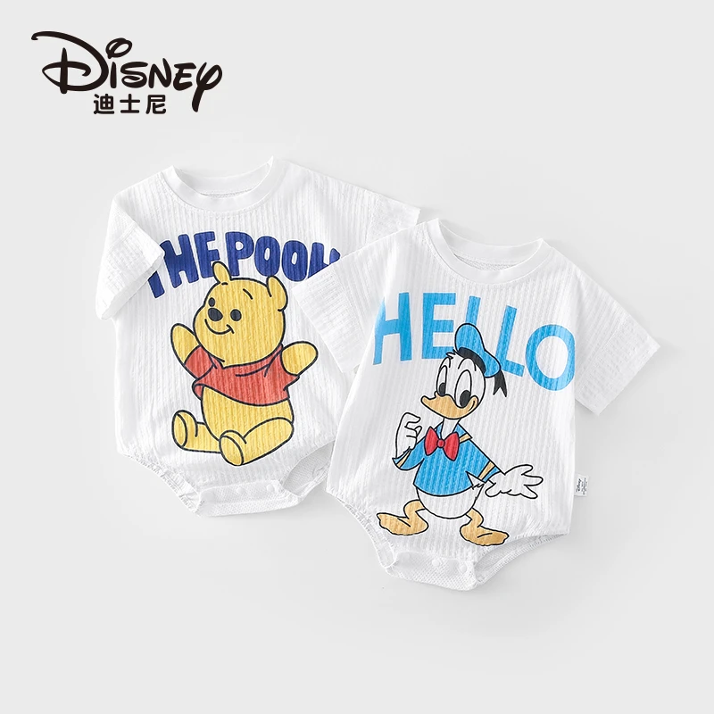Disney/迪士尼婴儿包屁衣夏季纯棉薄款三角哈衣卡通网眼衣服2件装