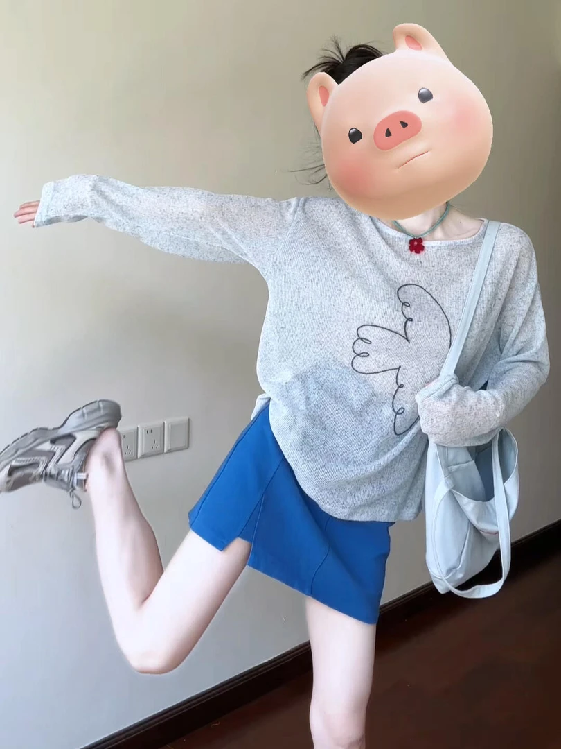 韩系甜美气质薄款防晒衫长袖T恤女2025夏季高腰显瘦半身裙两件套